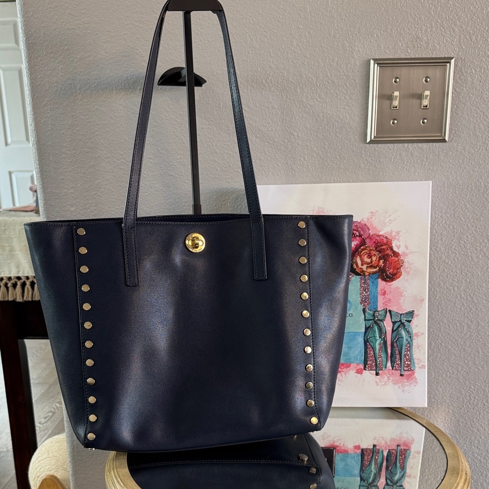 Michael Kors Elegant Navy Tote Bag with Gold Accents